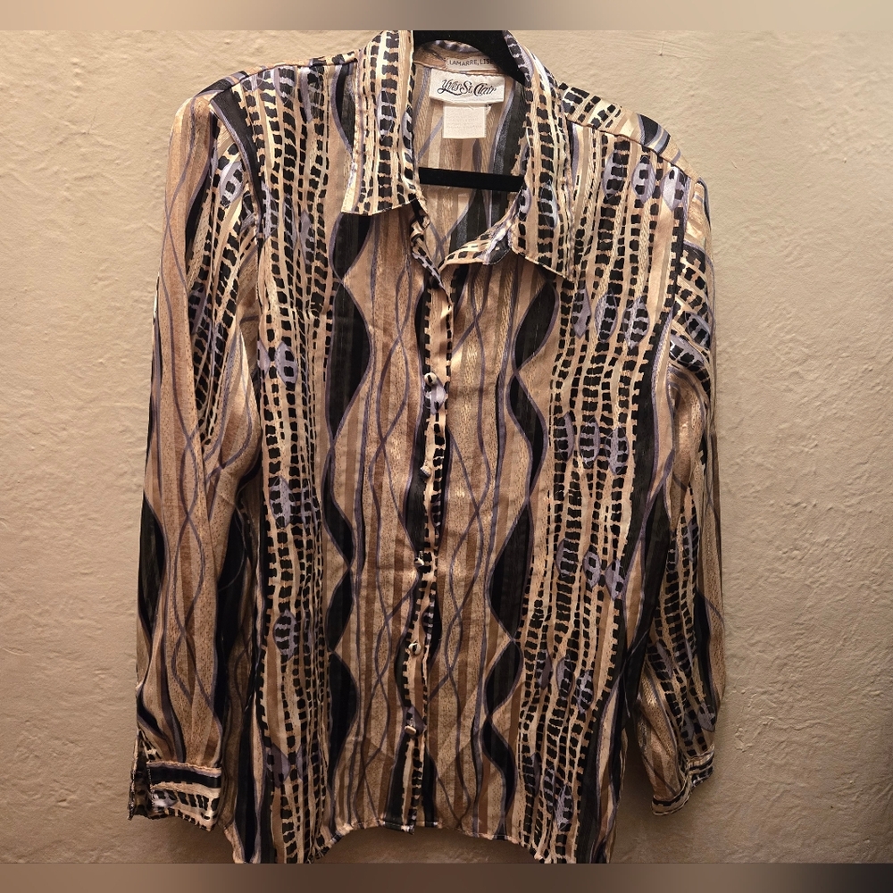 Y2K Sheer Abstract Animal Print Button Up Blouse Yves St Clair L - Picture 8 of 10